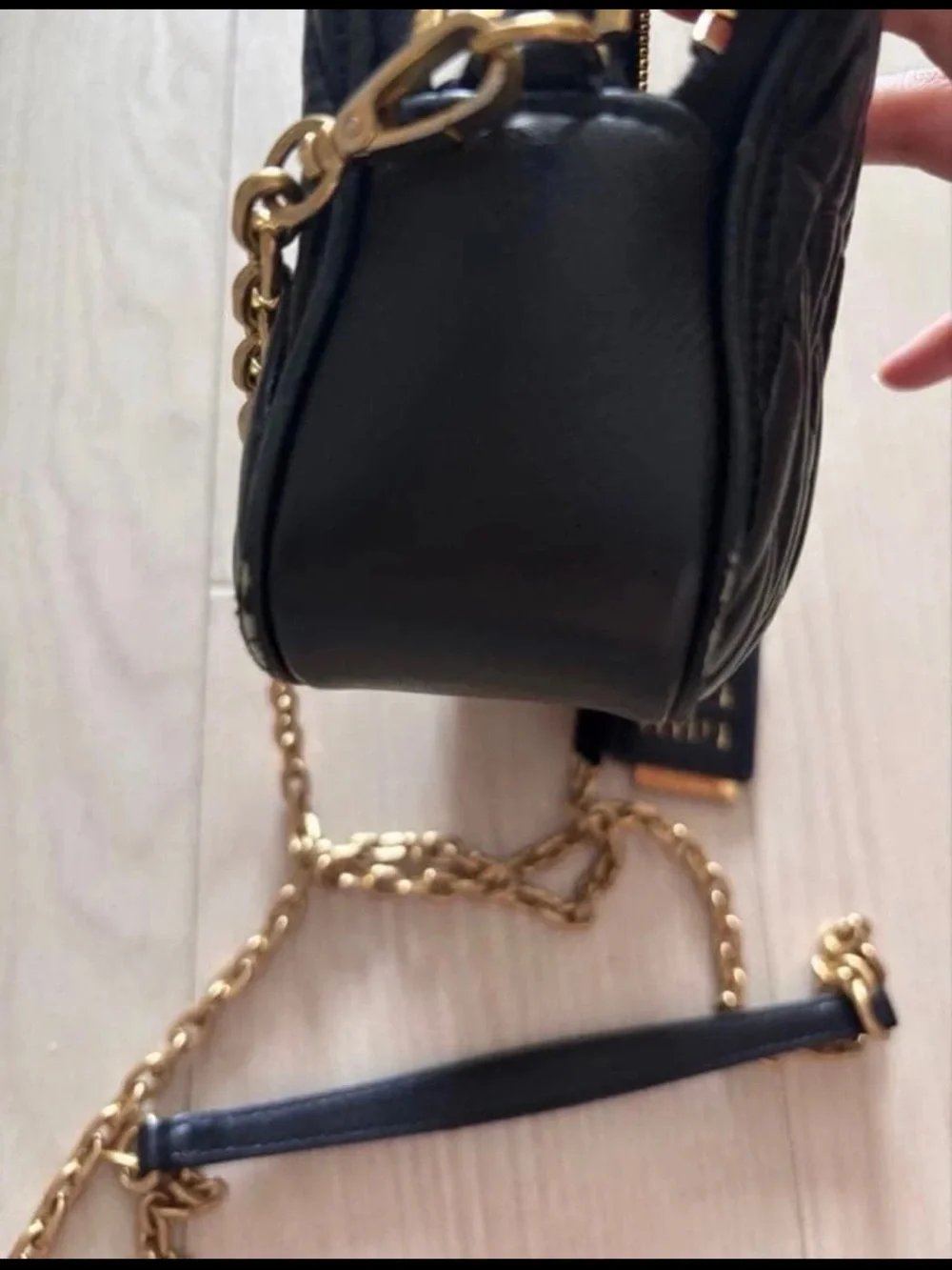 Miu Miu Black Matelassé Leather Crossbody with Gold Chain